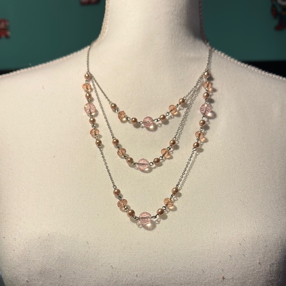 Elegant Pink and Silver Layered Necklace